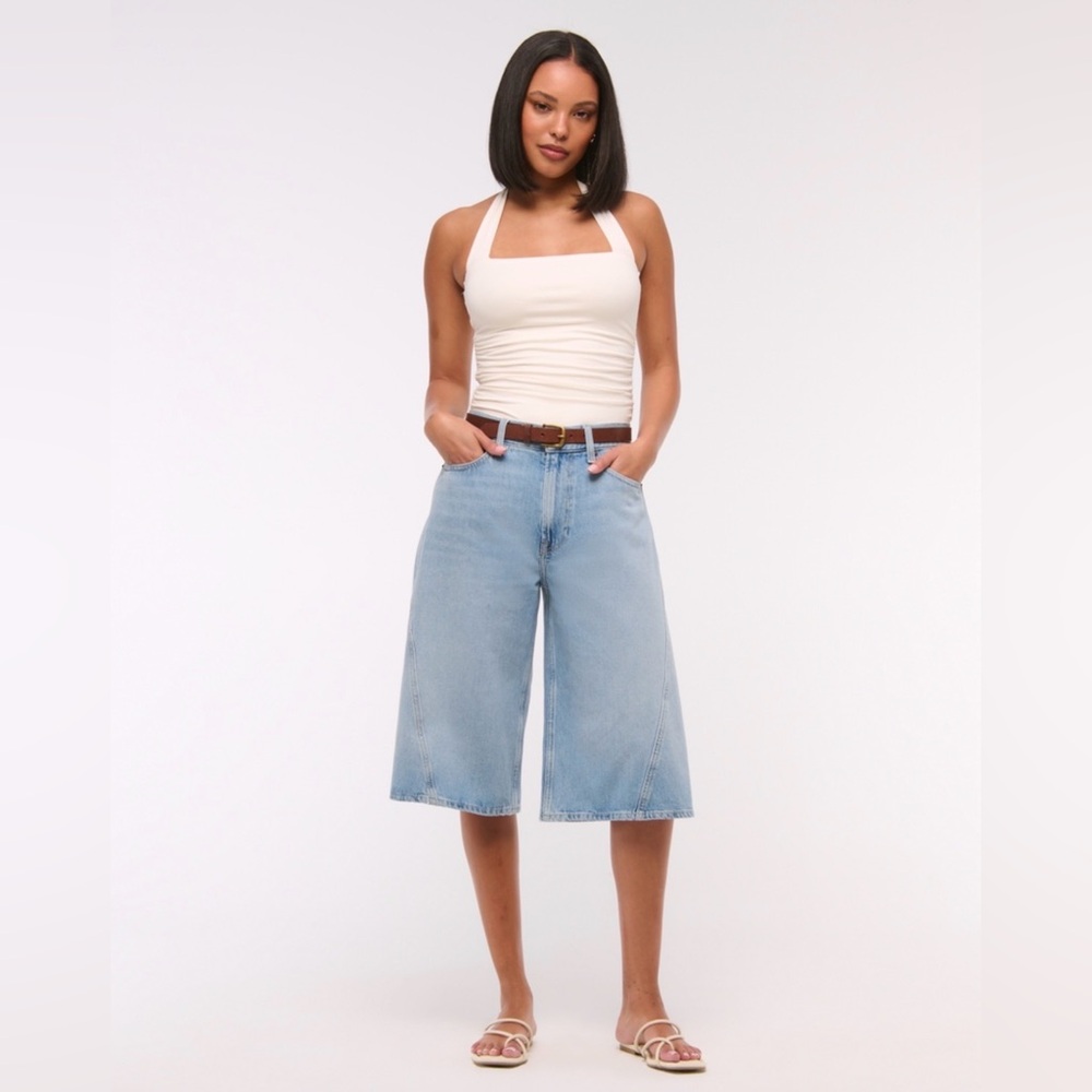 Abercrombie & Fitch Light Blue Wide-Leg Denim Culottes